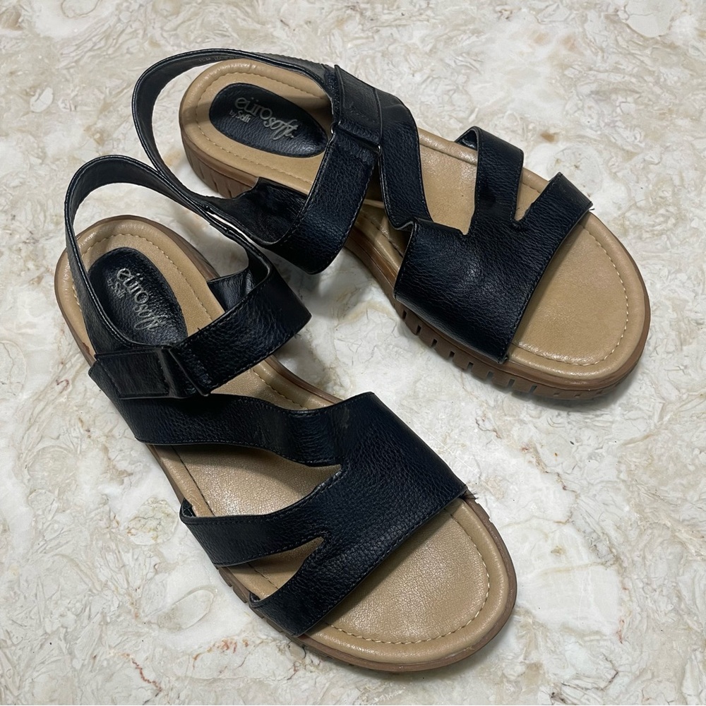 Eurosoft Ceejay Black Leather Sandals Sz 10